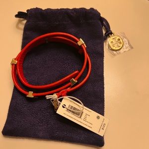 Tory Burch double wrap bracelet, red w/ gold NWT